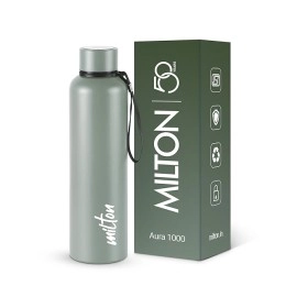 Milton Aura 1000 Thermosteel Bottle, 1 Litre, Grey 24 Hours Hot and Cold Easy to Carry Rust & Leak Proof  Tea, Coffee, Office, Gym, Home, Travel Bottle